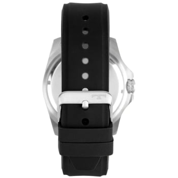 Relógio Technos Prateado Masculino com Pulseira de Silicone Visor Preto com Calendário Maquinário Japonês Aço Inoxidável Á Prova d'água 2117LFW/1P