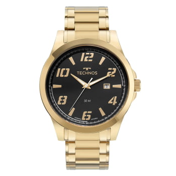 Relógio Technos Racer Masculino Dourado Visor Preto com Calendário Maquinário Japonês Aço Inoxidável á Prova d'água 2115UAH/1P Relógio Technos Racer Masculino Dourado Visor Preto com Calendário Maquinário Japonês Aço Inoxidável á Prova d'água 2115UAH/1P