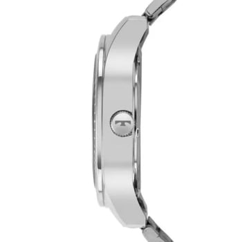 Relógio Technos Racer Masculino Prateado Mostrador Preto Toques de Azul Com Calendário Aço Inoxidável Maquinário Japonês Á Prova d'água 2115KSM/1A