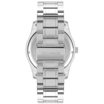 Relógio Technos Racer Masculino Prateado Mostrador Preto Toques de Azul Com Calendário Aço Inoxidável Maquinário Japonês Á Prova d'água 2115KSM/1A