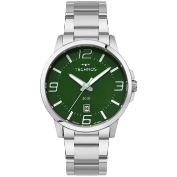 Relógio Technos Racer Masculino Prateado Visor Verde com Calendário Maquinário Japonês Aço Inoxidável á Prova d'água 2315LBA/1V Relógio Technos Racer Masculino Prateado Visor Verde com Calendário Maquinário Japonês Aço Inoxidável á Prova d'água 2315LBA/1V