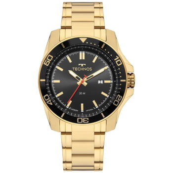 Relógio Technos Racer Premium Masculino Dourado Visor Preto com Calendário e Taquímetro Maquinário Japonês Aço Inoxidável Á Prova d'água 2117LFU/1P Relógio Technos Racer Premium Masculino Dourado Visor Preto com Calendário e Taquímetro Maquinário Japonês Aço Inoxidável Á Prova d'água 2117LFU/1P