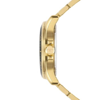Relógio Technos Racer Premium Masculino Dourado Visor Preto com Calendário e Taquímetro Maquinário Japonês Aço Inoxidável Á Prova d'água 2117LFU/1P