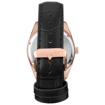 Relógio Technos Riviera Masculino Rosé com Calendário e Visor Azul Pulseira em Couro Maquinário Japonês Aço inoxidável Á Prova d'água 2317AK/0A