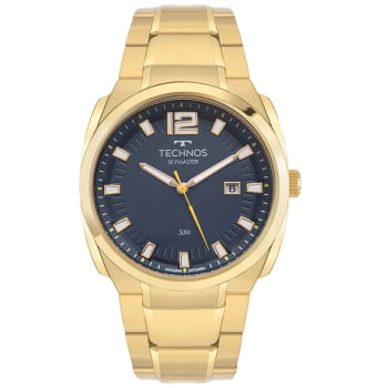 Relógio Technos Skymaster Masculino Dourado Visor Azul com Calendário Maquinário Japonês Aço Inoxidável Á Prova d'água 2315LBJ/1A Relógio Technos Skymaster Masculino Dourado Visor Azul com Calendário Maquinário Japonês Aço Inoxidável Á Prova d'água 2315LBJ/1A