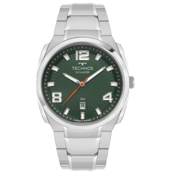 Relógio Technos Skymaster Masculino Prateado Visor Verde com Calendário Maquinário Japonês Aço Inoxidável á Prova d'água 2315LBG/1V Relógio Technos Skymaster Masculino Prateado Visor Verde com Calendário Maquinário Japonês Aço Inoxidável á Prova d'água 2315LBG/1V
