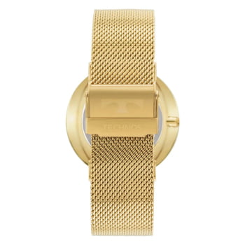 Relógio Technos Slim Safira Dourado Minimalista Visor Champagne Pulsera Milanese Maquinário Japonês Aço Inoxidável Á Prova d´água 2025LUM/1X