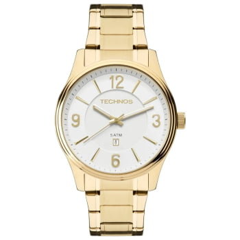 Relógio Technos Steel Masculino Dourado Visor Branco com Calendário Maquinário Japonês Aço Inoxidável  á Prova d'água 2015BYYTDS/4B