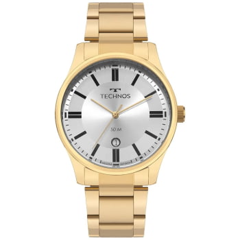Relógio Technos Steel Masculino Dourado Visor Branco com Calendário Maquinário Japonês Aço Inoxidável  á Prova d'água 2115UAA/1K