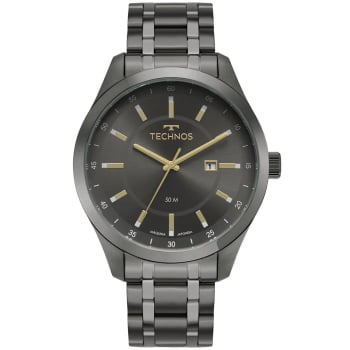 Relógio Technos Steel Masculino Grafite com Calendário Maquinário Japonês Aço Inoxidável Á Prova d'água 2115TVY/1F