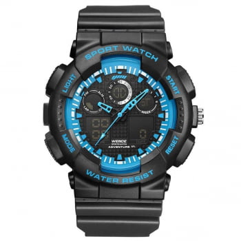 Relógio Weide Esportivo Masculino Preto Azul WA-3J8003