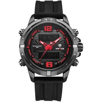 Relógio Weide Masculino e Vermelho Preto Digital Display Duplo WH-8602
