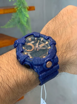 Relógio Weide Masculino Azul Rajado Esportivo com Rose Digital Display Duplo Á Prova d'água WA-3J8007 