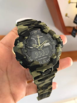 Relógio Weide Masculino Esportivo Digital Display Duplo Camuflado WA3J8007