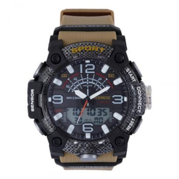 Relógio Weide Masculino Esportivo Digital Display Duplo Preto e Marrom 3J9001