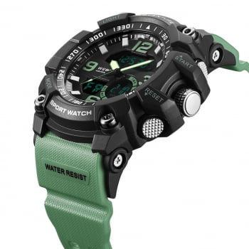 Relógio Weide Masculino Esportivo Digital Display Duplo Preto e Verde 3J8001