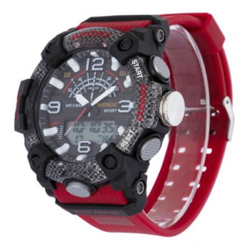 Relógio Weide Masculino Esportivo Digital Display Duplo Preto e Vermelho 3J9001