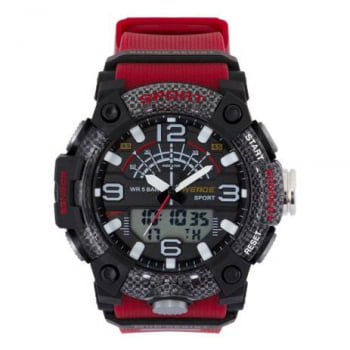 Relógio Weide Masculino Esportivo Digital Display Duplo Preto e Vermelho 3J9001