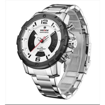 Relógio Weide Masculino Prateado com Branco Digital Display Duplo WH-8504