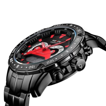 Relógio Weide Masculino Preto com Vermelho Display Duplo WH-8501