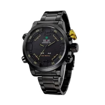 Relógio Weide Masculino Preto com Amarelo Digital Display Duplo Led Vermelho WH-2309