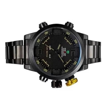 Relógio Weide Masculino Preto com Amarelo Digital Display Duplo Led Vermelho WH-2309