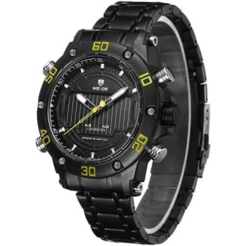 Relógio Weide Masculino Preto e Amarelo Digital Display Duplo 6910