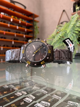 Relógio Weide Masculino Preto e Amarelo Digital Display Duplo 6910