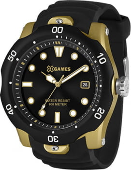 Relógio X-Games Masculino em resina e silicone dourado com preto Calendário A prova d´água XMPP1051