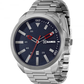 Relógio X-Games masculino prateado com calendário aço inox a prova d´água XMSS1050