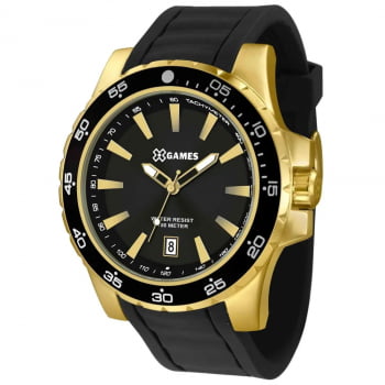 Relógio X-Games Masculino Silicone Dourado Analógico Calendário a prova d´água XMGP1001