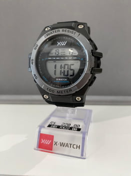 Relógio X-Watch Masculino Digital Preto Cinza em Poliuretano Esportivo com Detalhes Azul a Prova d'água XMPPD755
