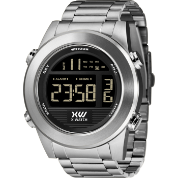Relógio X-Watch Masculino Digital Prateado Fosco Aço Inoxidável Á Prova d'água XMSSD003