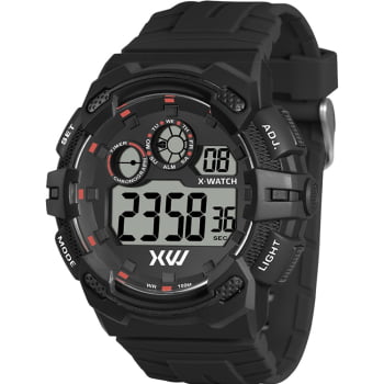 Relógio X-Watch Masculino Digital Preto Esportivo com Detalhes Vermelho Pulseira em Silicone  a Prova D'água XMPPD741