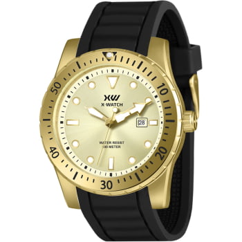 Relógio X-Watch Masculino Dourado com Calendário Pulseira em Silicone á Prova D'água XMGP1003 Relógio X-Watch Masculino Dourado com Calendário Pulseira em Silicone á Prova D'água XMGP1003