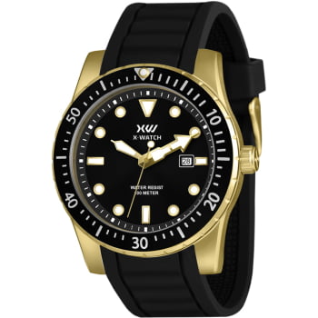 Relógio X-Watch Masculino Dourado Visor Preto com Calendário Pulseira em Silicone á Prova D'água XMGP1003 