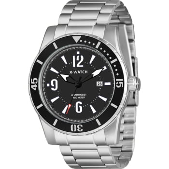 Relógio X-Watch Masculino Prateado Visor Preto com Calendário Aço Inoxidável á Prova D'água XMSS1069