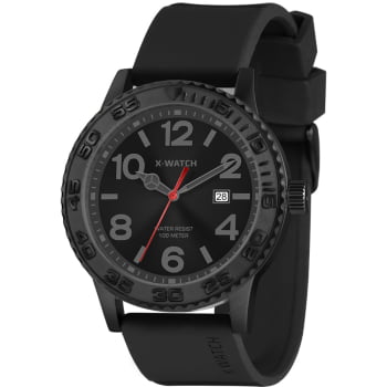 Relógio X-Watch Masculino Preto Visor com Calendário Pulseira em Silicone á Prova D'água XMNP1017