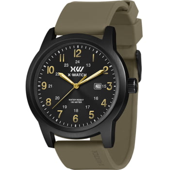 Relógio X-Watch Masculino Preto Visor Todo Numerado com Calendário Pulseira em Silicone á Prova D'água XMNP1023
