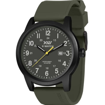 Relógio X-Watch Masculino Verde Visor Todo Numerado com Calendário Pulseira em Silicone á Prova D'água XMNP1024