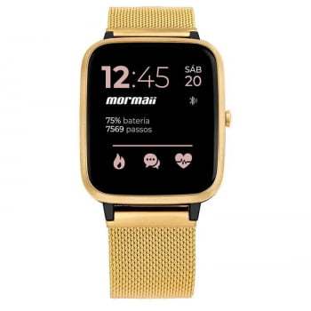 Relógio SmartWatch Mormaii Life dourado Esportivo Pulseira Milanesa a prova d´água MOLIFEAM/7D