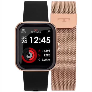 Relógio Smartwatch Technos Connect MAX rose e preto Troca Pulseira Inteligente Prova D'água TMAXAC/5J