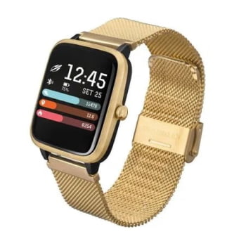 Relógio Smartwatch Mormaii Life GPS Dourado Milanesa Digital á Prova D'água MOLIFEGAF/7D