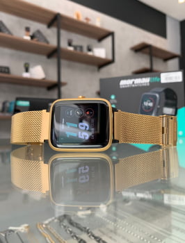 Relógio SmartWatch Mormaii Life dourado Esportivo Pulseira Milanesa a prova d´água MOLIFEAM/7D