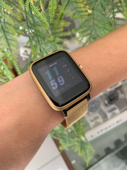 Relógio SmartWatch Mormaii Life dourado Esportivo Pulseira Milanesa a prova d´água MOLIFEAM/7D