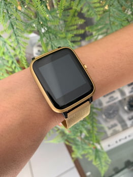 Relógio SmartWatch Mormaii Life dourado Esportivo Pulseira Milanesa a prova d´água MOLIFEAM/7D