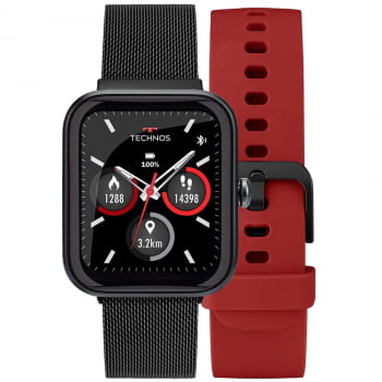 Relógio Smartwatch Technos Connect MAX Preto e Vermelho Troca Pulseira Inteligente Prova D'água TMAXAA/5P